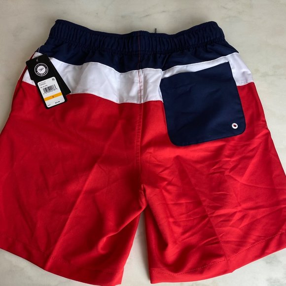 NWT Speedo Swim Trunks stretch, water repellant, UPF, red white blue, 4th july S - Picture 2 of 5